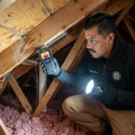 image of a home inspector checking insulation of a roof