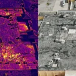 side by side thermal image from a drone roof inspection