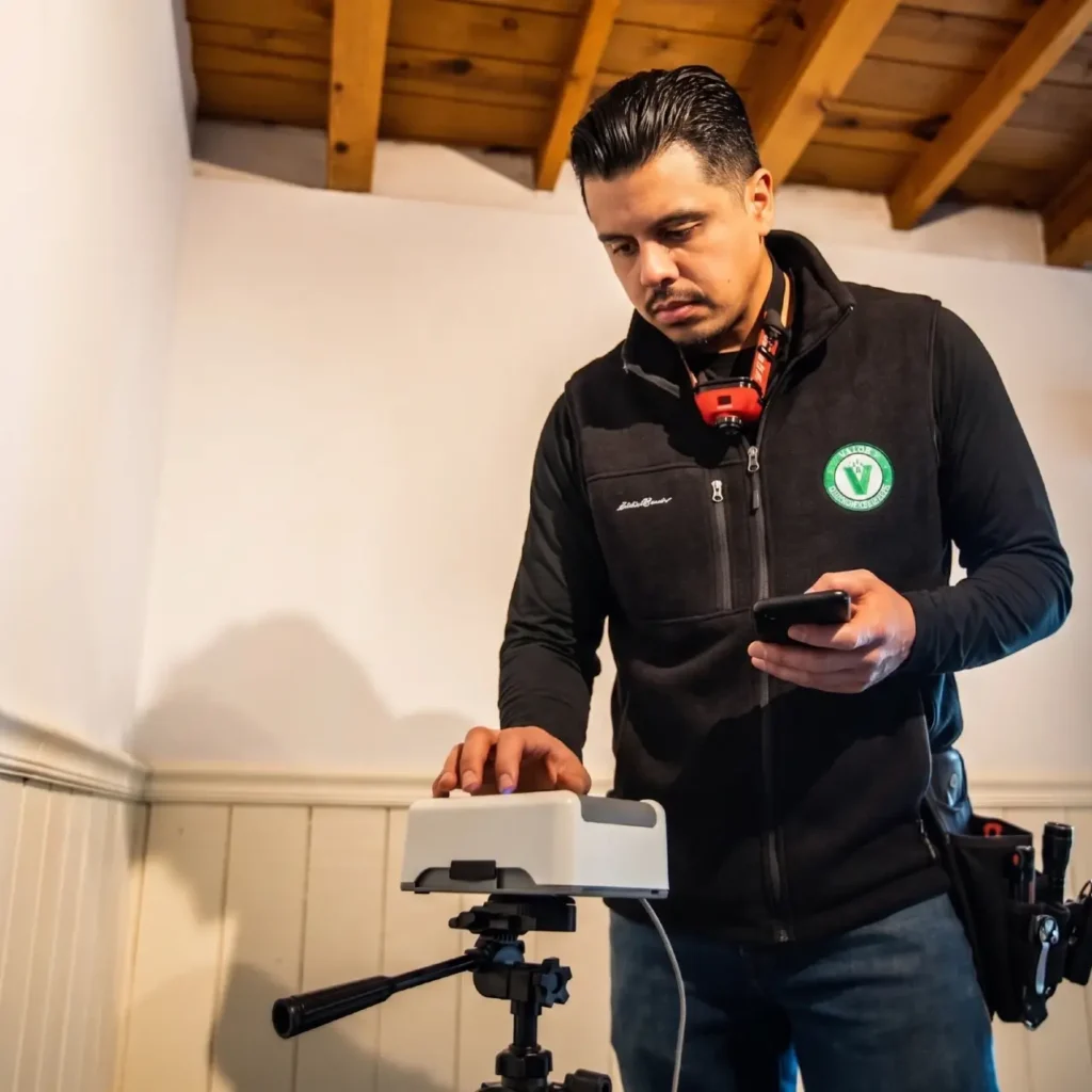 Erasmo, the owner of Valor Property Inspections setting up a Breeze ET Radon testing unit