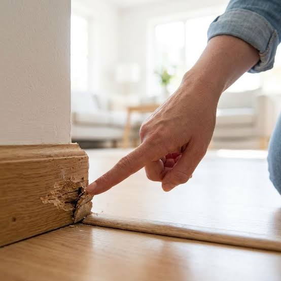 image of an inspector pointing to the signs of termite infestation